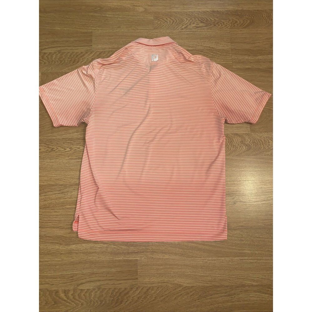 FootJoy Mens Golf Polo~Size Large Peach / White Stripe~Trent Jones Golf Trail - Picture 3 of 5